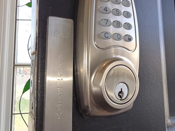Keypad deadbolt with Bolt Security Buddy reinforcement