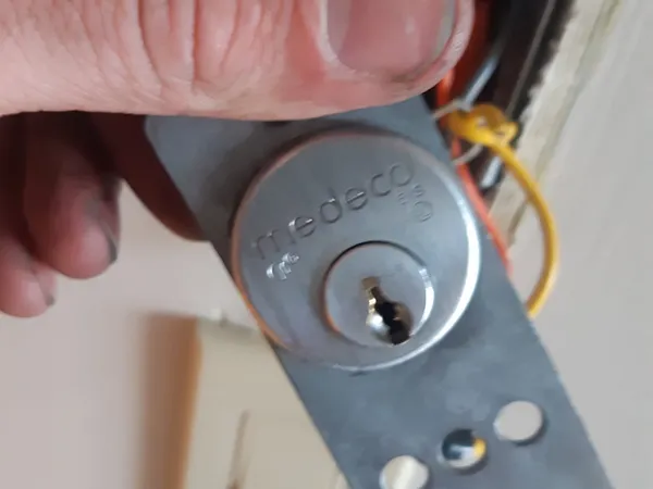 Medeco high-security cylinder removed for service