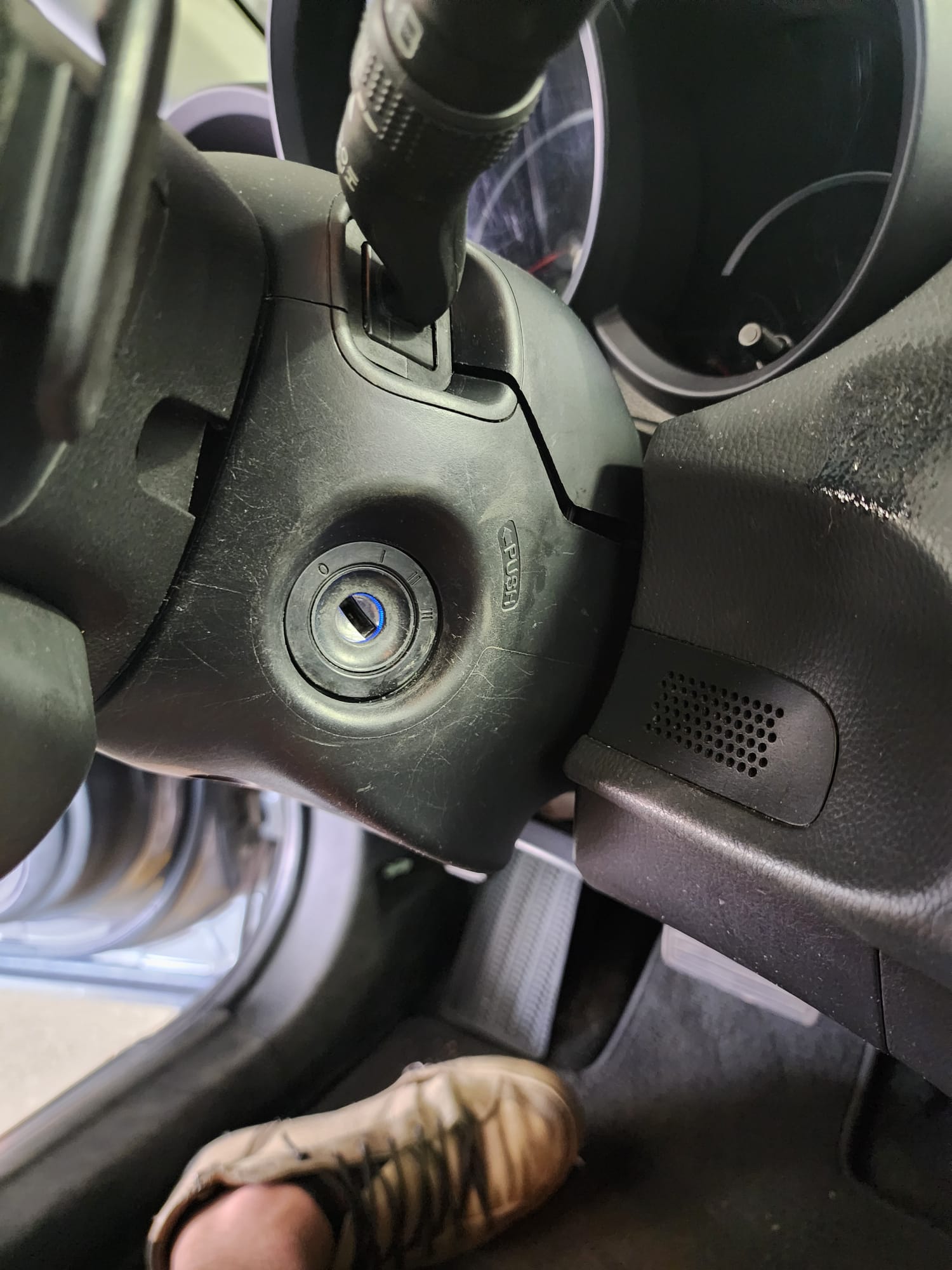 Car steering column with ignition removed