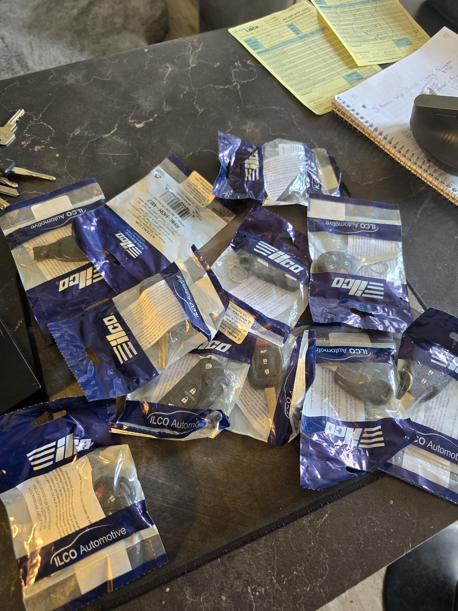 ILCO automotive key fob shells in their packaging