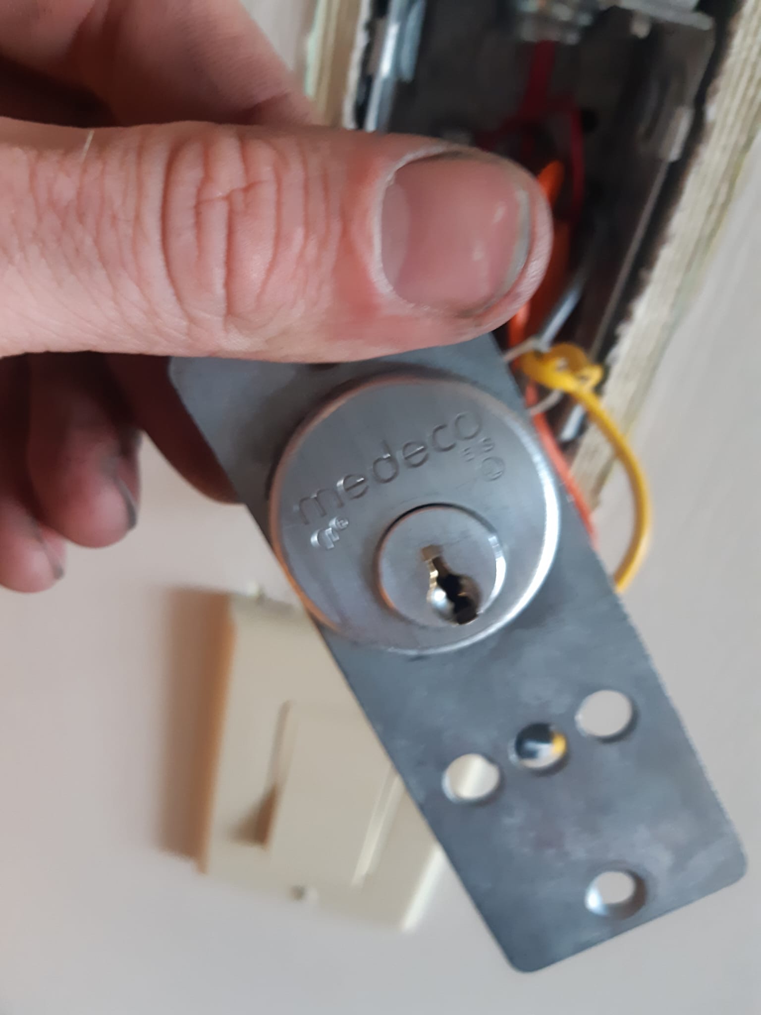 Medeco high-security cylinder removed for service