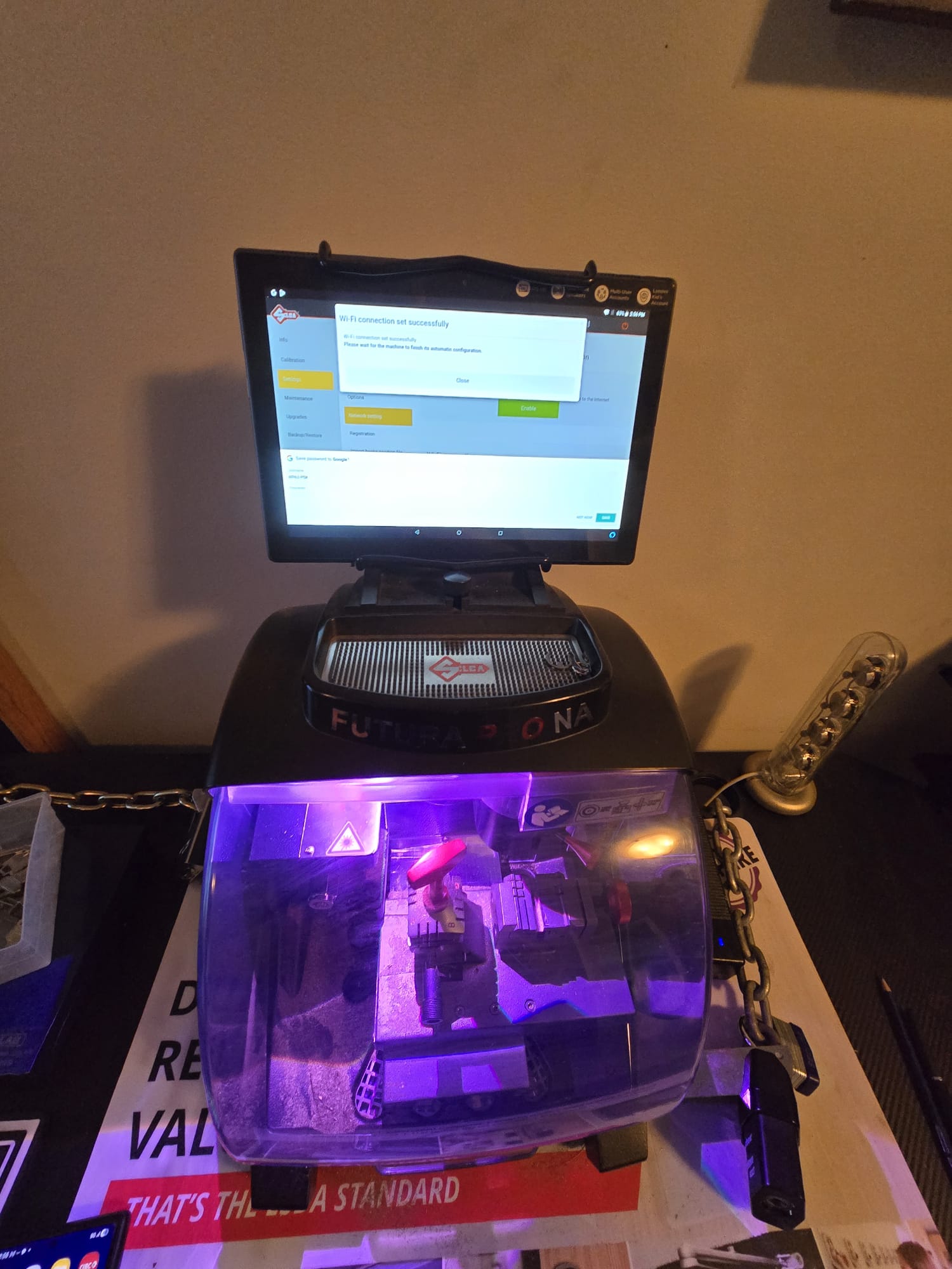 Futura Pro One key cutting machine on the workstation